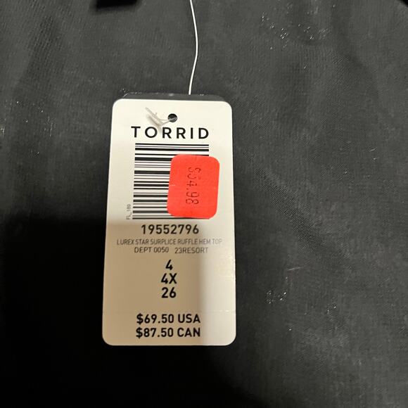 Torrid Lurex Star Surplice Ruffle Hem Top 4X Balloon Sleeve Layered Wrap - Picture 3 of 6